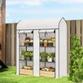 thumbnail image 2 of Outsunny 3-Tier Mini Greenhouse, Small Portable Plant Shelving with UV-Resistant PE Cover & 2 Roll-Up Doors, 56.3" x 18.1" x 65" White Greenhouse for Patio, Garden & Backyard, 2 of 8