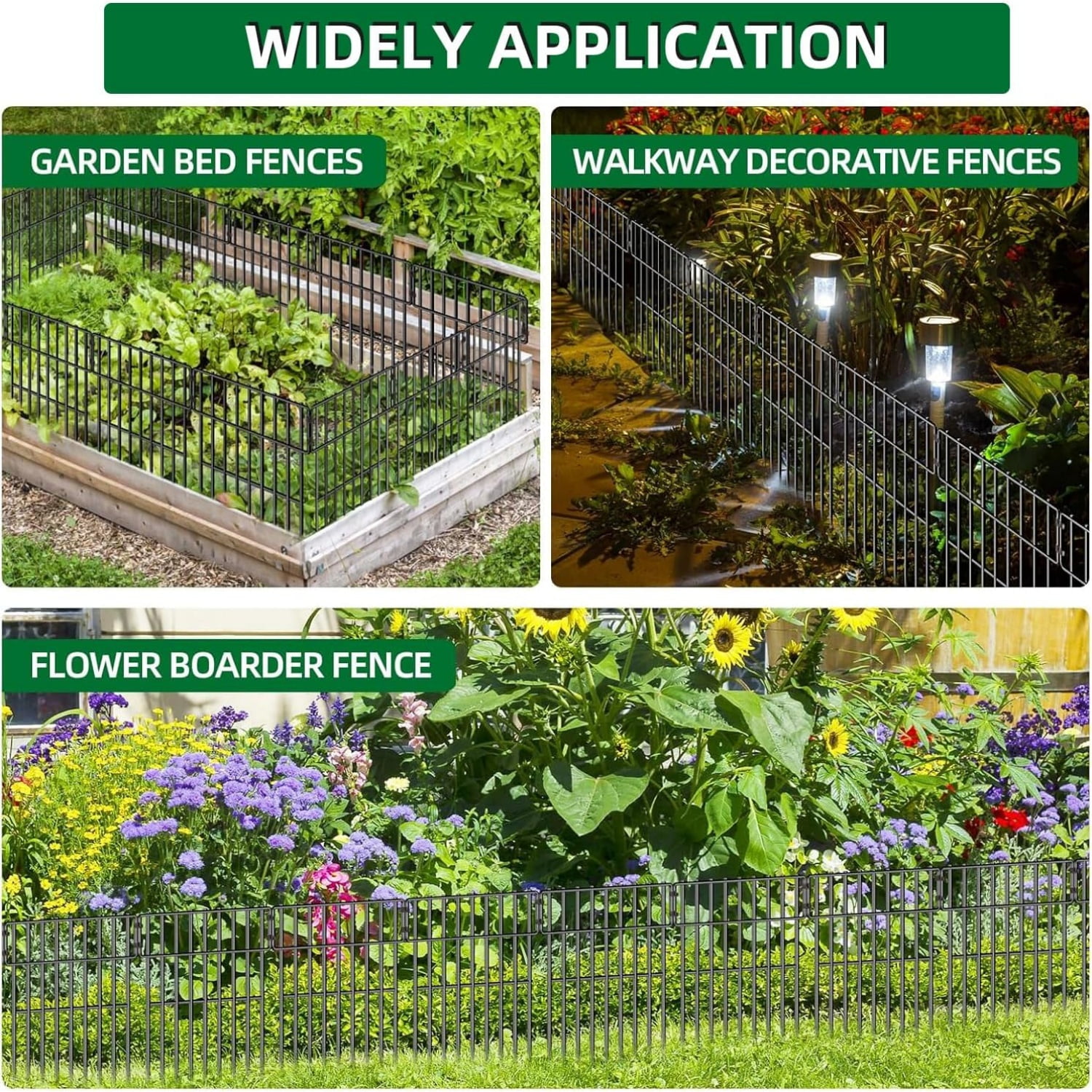 25 Panels Garden Fencing Animal Barrier, 17in (H) X 27ft (L) No Dig Dog Fence, 1.25 in Gap Fence Border for Dogs Rabbits, Rustproof Metal Decorative Fences Blocker for Outdoor, Yard