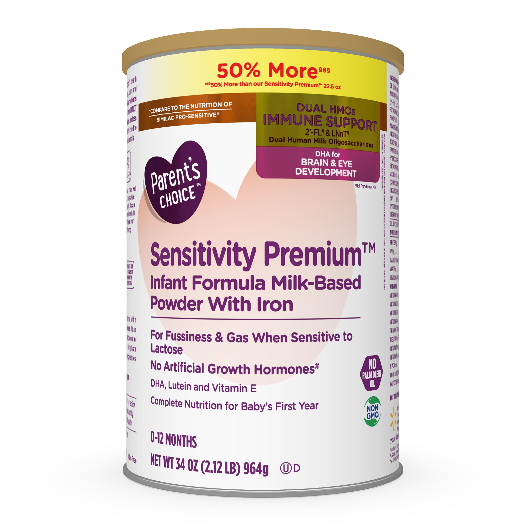 Parent's Choice Sensitivity Premium Baby Formula with Iron, Dual HMOs, 34OZ