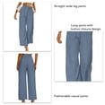thumbnail image 3 of Women Regular Fit Trouser Straight Wide Leg High Waist Button Closure Modern Business Pants Blue L, 3 of 4