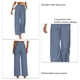 thumbnail image 3 of Pantalón de corte regular para mujer, pierna ancha recta, cintura alta, cierre de botones, pantalones de negocios modernos, azul, 3XL, 3 of 4