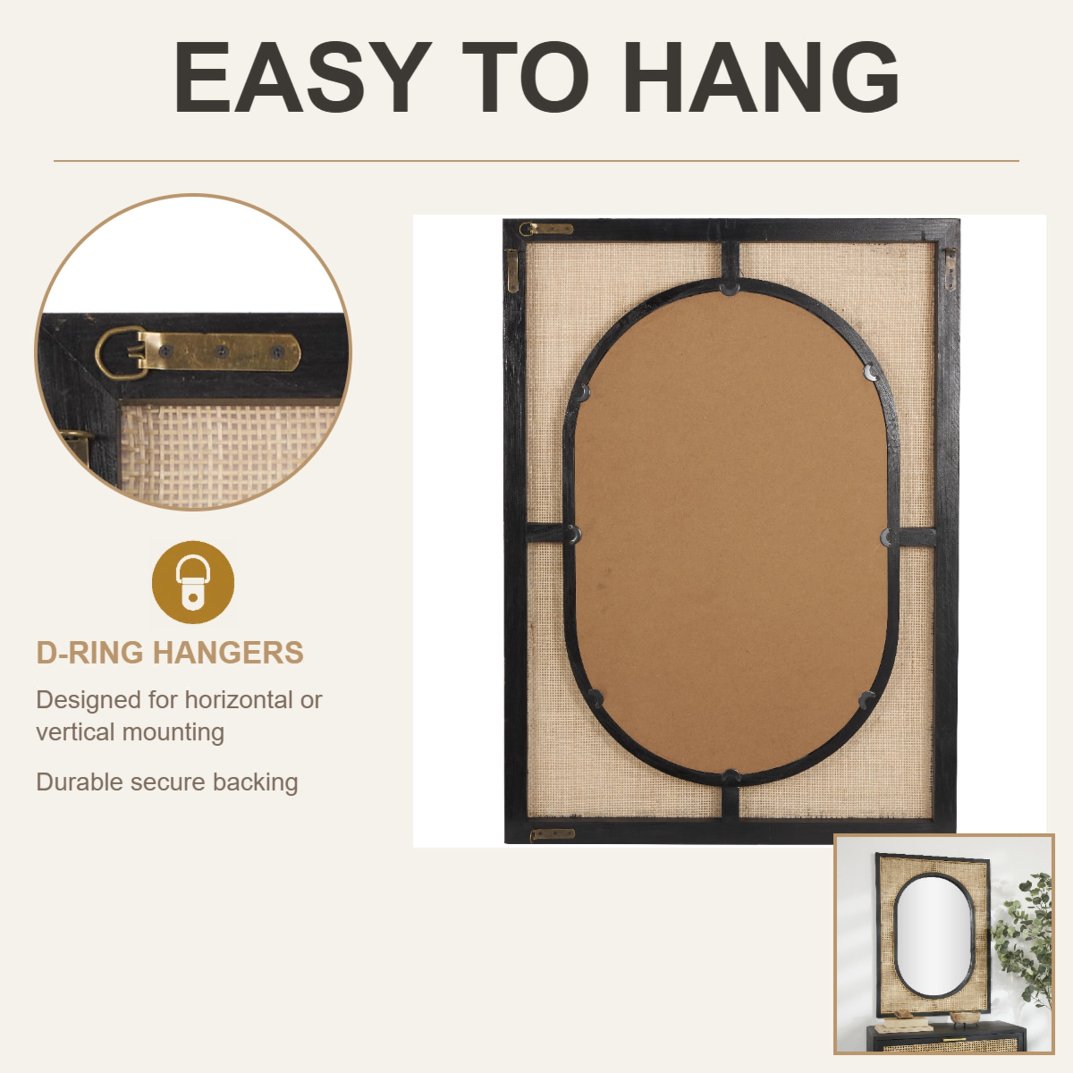 DecMode 30" x 42" Brown Wall Mirror with Black Accent Frames