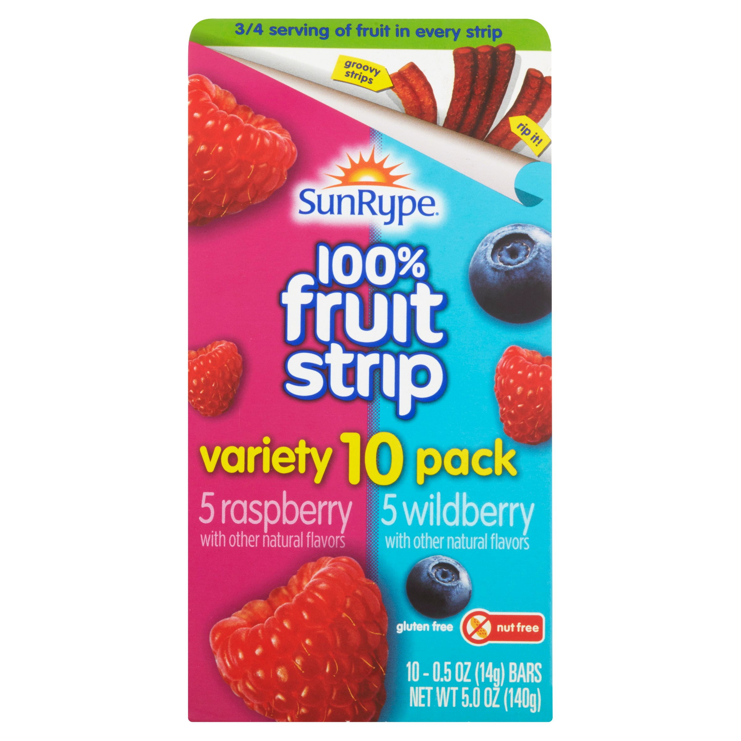 SunRype Raspberry and Wildberry 100 Fruit Strips, 0.5 Oz., 10 Count
