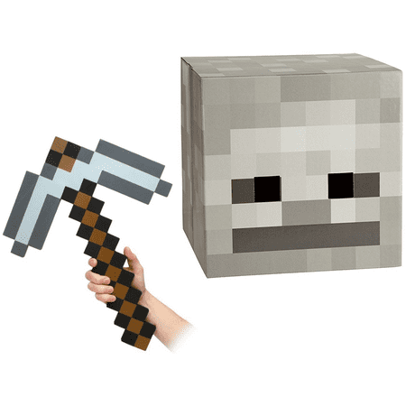 Skeleton Mask Head + Foam Iron Pickaxe Axe Toy Replica Minecraft Weapon Video Game Merchandise Playset Mobs Creature Monster Character Costume Accessory (Best Weapon In Minecraft)