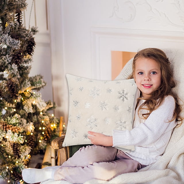 Teissuly Christmas Snowflake Pillow Set Sequins Embroidery Cushion Room Living Room Sofa Cushion Christmas Day Plush Pillow Teissuly WER202312020491