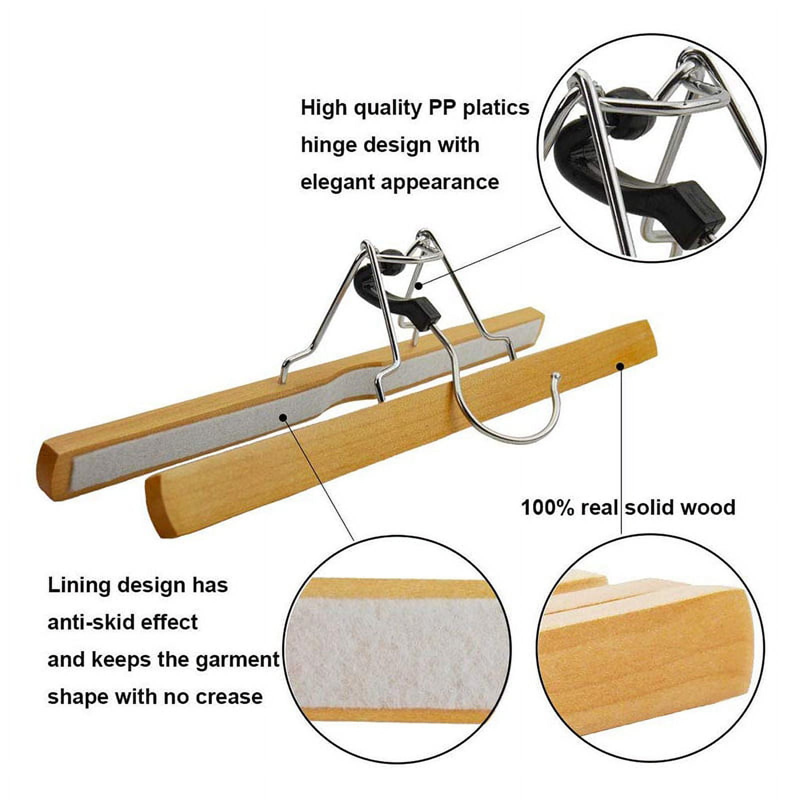 8 Piece Wooden Series Slack Hangers Non-Slip Wood Pants Hangers with 360 Degree Rotation Anti-Rust Hook Clip Hangers for Pants Skirts and Slacks Natural Finishes