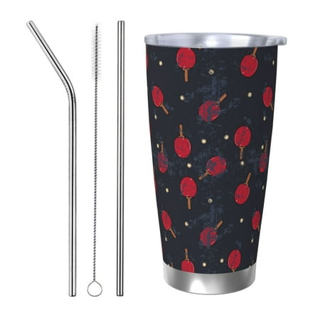 

Gaeub Ping Pong Print 20-Ounce Stainless Steel Car Cup Tumblers Cups with Lids and Straw Coffee Cups for Adults Kids Home Car Office School Travel Party-Straw Three-piece Set