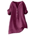 thumbnail image 2 of Miqool Women's Cotton Linen Blend Blouses Summer Short Sleeve V-Neck Shirts Casual Loose Fit Tunic Tops with Pocket, 2 of 9