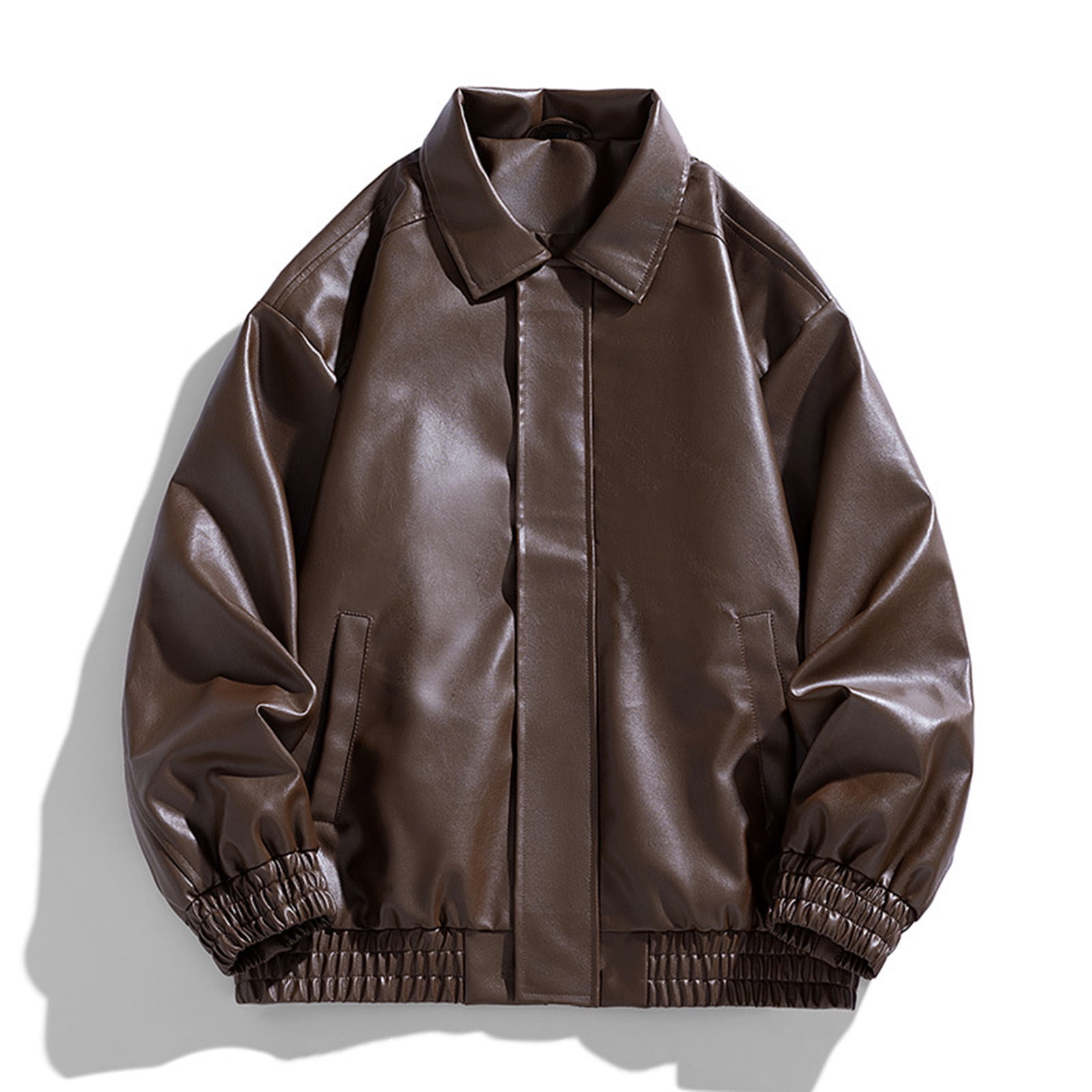 LNWUY Men's Oversized Faux Leather Bomber Jacket Vintage Biker Moto Style with Zipper Pockets, Durable and Stylish Outerwear Brown XXXL