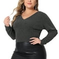 thumbnail image 2 of Unique Bargains Women Plus Size Top Metallic V Neck Long Sleeve Glitter Party Blouses Silver 4X, 2 of 6