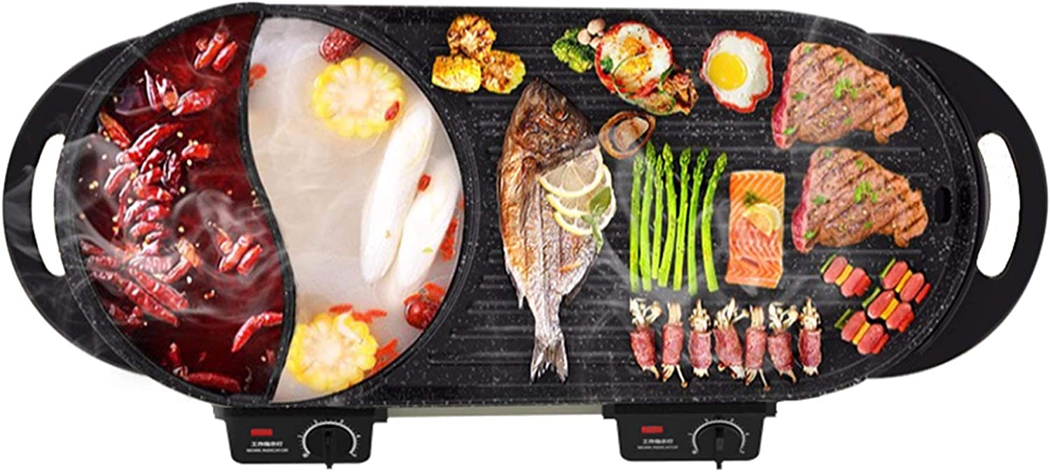 Electric Grill With Hot Pot,Multifunctional Indoor Teppanyaki Grill/Korean BBQ/Shabu Shabu Hot Pot,Separate Temperature Control,3.6L Capacity for 2-10 People,SK-J6868