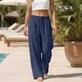 thumbnail image 4 of ANINEO Women Plus Size Linen Pants For Loose Fit Casual Drawstring Waist Elastic Ankle Trousers With Pockets Comfortable Breathable Summer Wide Leg Palazzo Solid Color Leisure Daily Female Slacks, 4 of 9