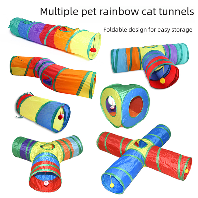 Juguete para gatos con túnel arcoíris para mascotas, pista para mascotas Petit Rolling Petit Channel, suministros interactivos para mascotas