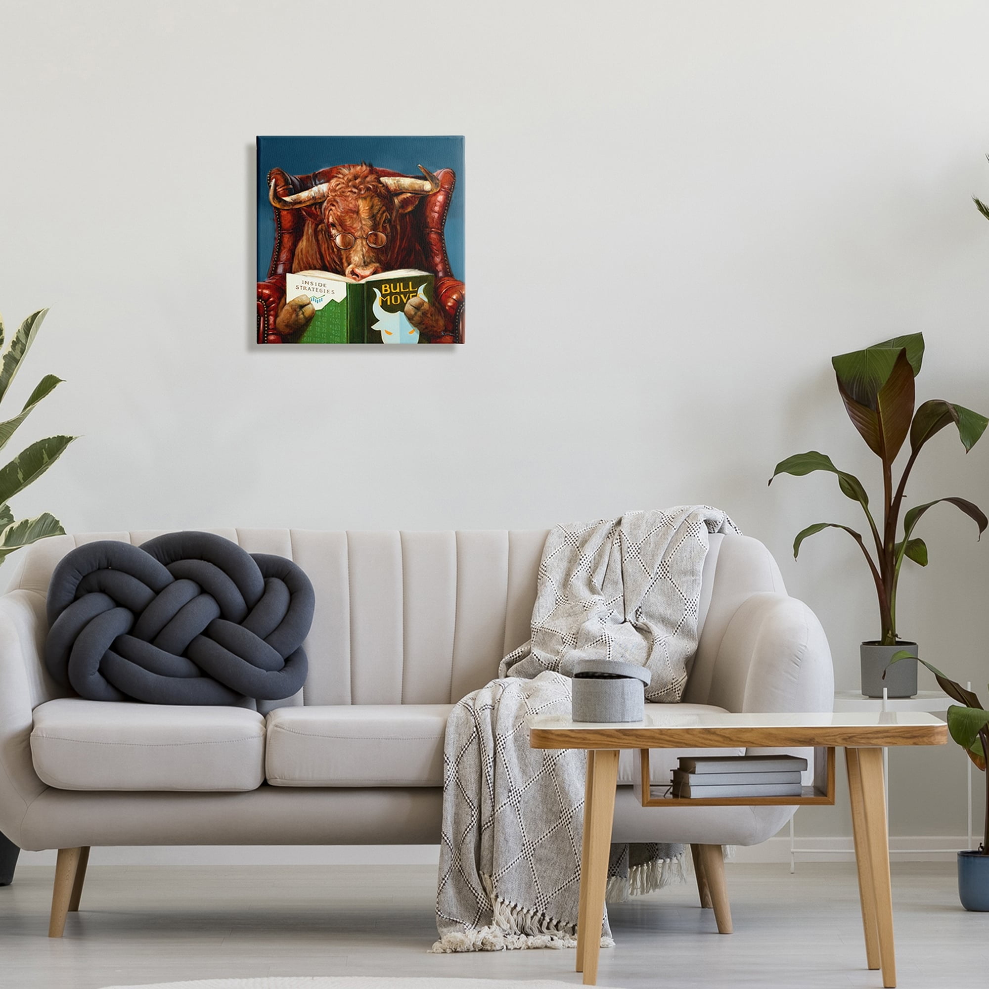 Stupell Industries Reading Longhorn Bull Red Sofa Animal Farm Literature,17 x 17, Design by Lucia Heffernan