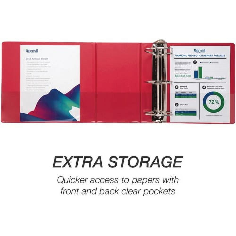 Samsill Nonstick 6" Locking D-Ring View Binder 6" Binder Capacity - 1225 Sheet Capacity - 3 x D-Ring Fastener(s) - 2 Internal Pocket(s) - Red - 2.73 lb - Recycled - Lockable, Non-stick, Concealed Rive