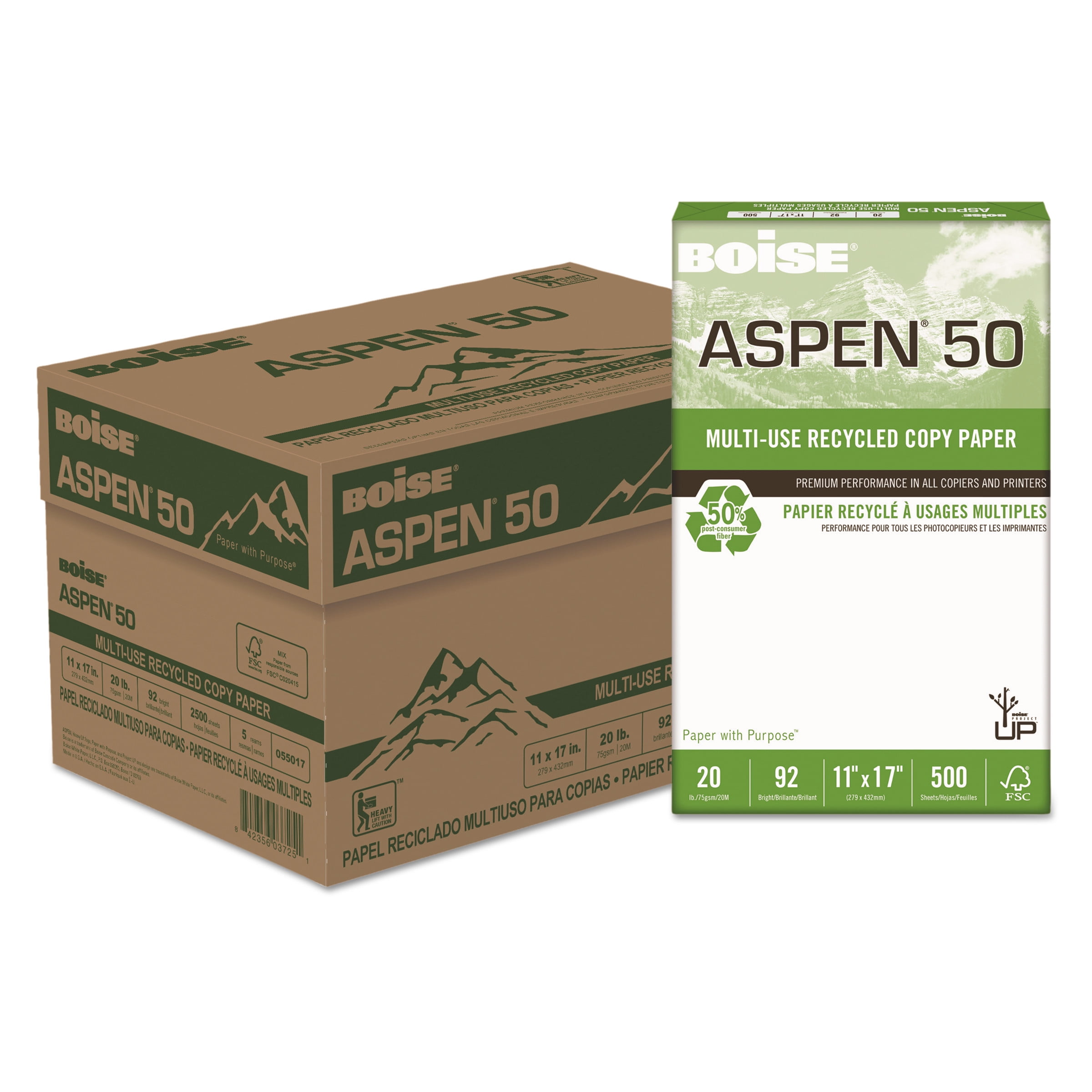 BOISE ASPEN 50 Recycled MultiUse Copy Paper, 11" x 17" Ledger, 92