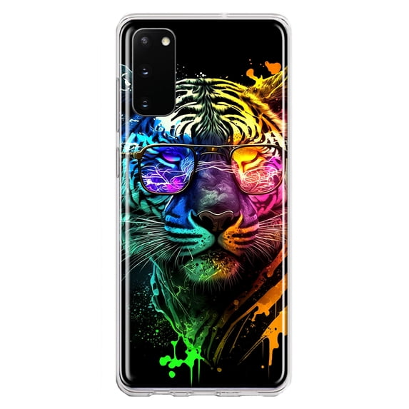MUNDAZE Samsung Galaxy S20 Neon Rainbow Swag Tiger Shockproof Clear Hybrid Protective Phone Case Cover