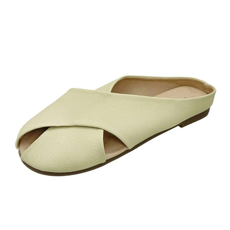 

WANYNG Fashion Summer Women Slippers Cross Strap Fish Mouth Solid Color Flat Casual Comfortable Worlds Softest Slippers for Women Medium Slipper Socks for Women Grippers Size 10