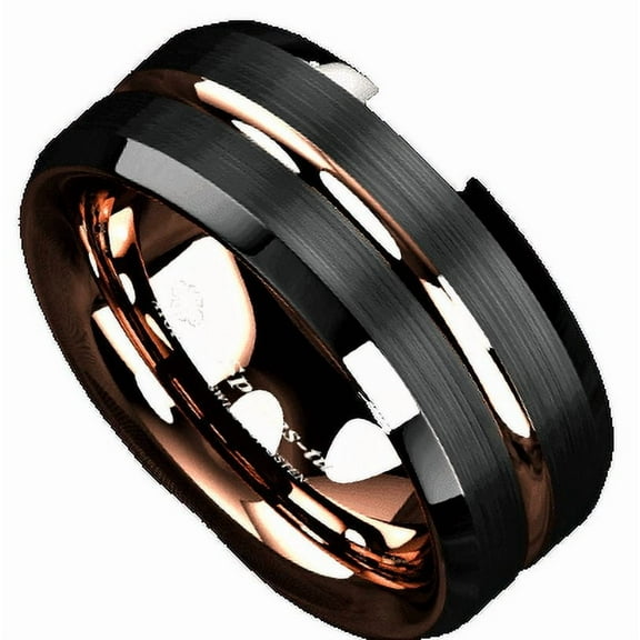 Tungsten Rings for Men Wedding Bands for Him Womens Wedding Bands for Her 8mm Black Brushed Rose Gold