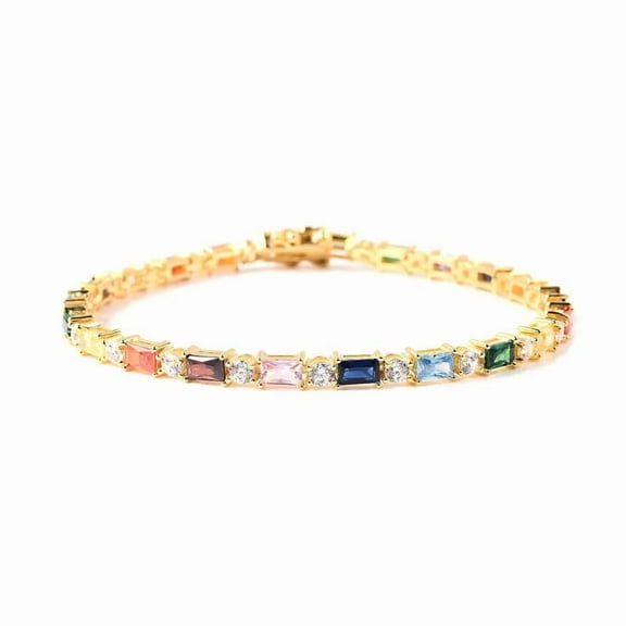 Rainbow Sapphire and lab Diamond Tennis Bracelet in Gold Plated sterling silver bracelet Stackable Tennis Bracelet For Women gift for her