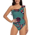 thumbnail image 2 of Yiaed Snake And Rose Print Women One Piece Swimsuits Tummy Control One Shoulder Bathing Suits Pattern Ruffle Swimwear-Large, 2 of 8