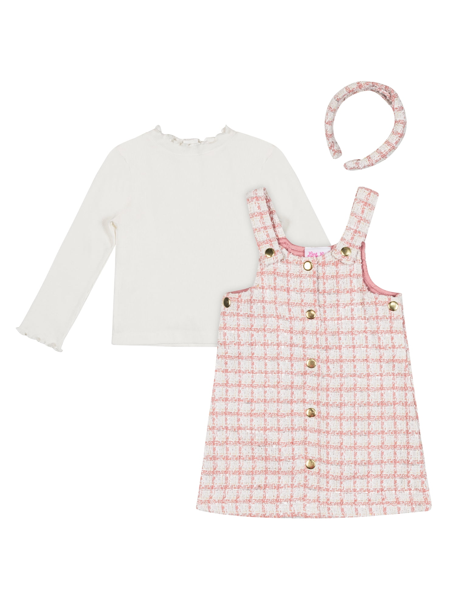 Little Lass Toddler Girls 2-Piece Jumper Set with Coordinating Headband, Sizes 2T-4T
