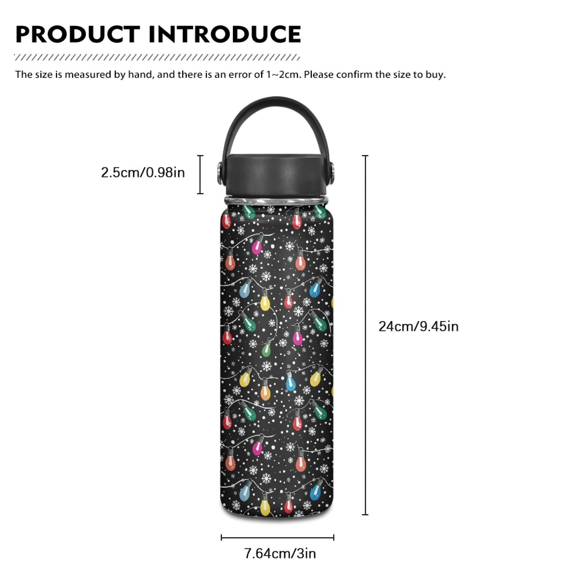 SEANATIVE Christmas Lights Insulated Water Bottle 20oz Stainless Steel Double-Walled Canteen for Cold Drinks and Hot Beverages Vacuum Insulated Reusable Bottle