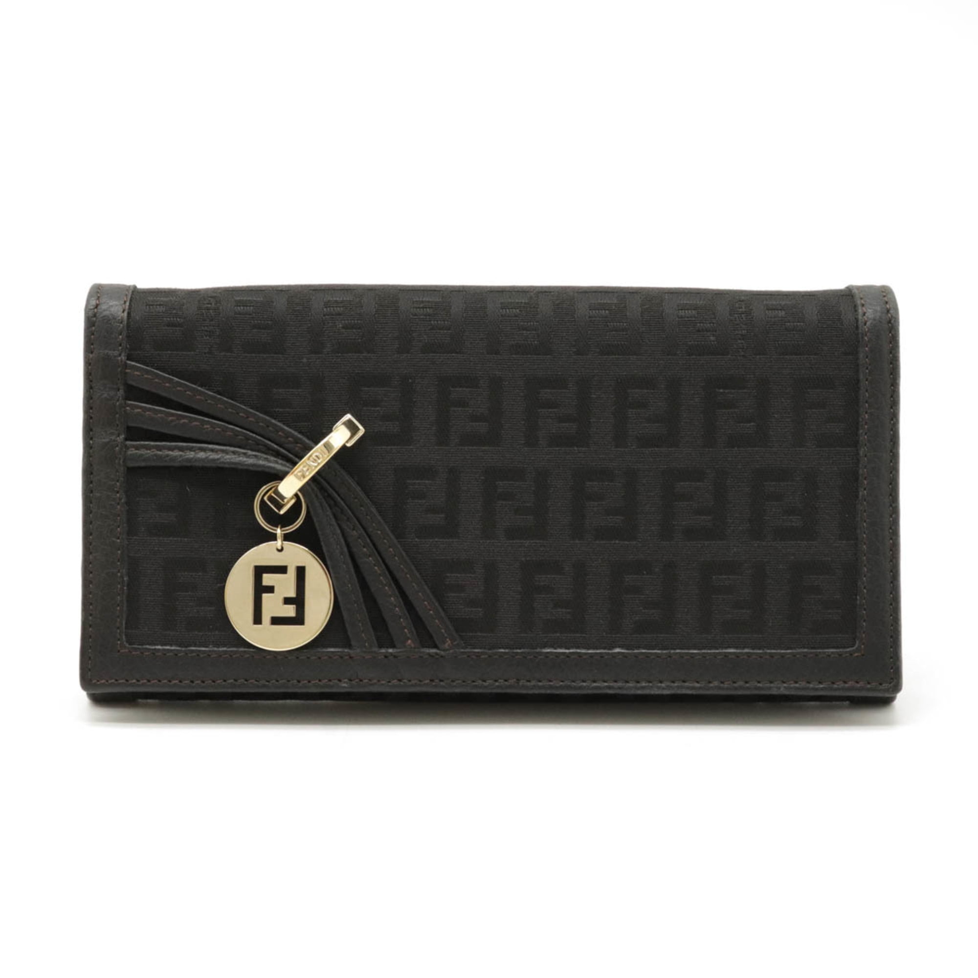 møl sagsøger Sidst Authenticated Used Wallet FENDI Fendi Zucchino bi-fold long wallet canvas  leather black 8M0000 - Walmart.com