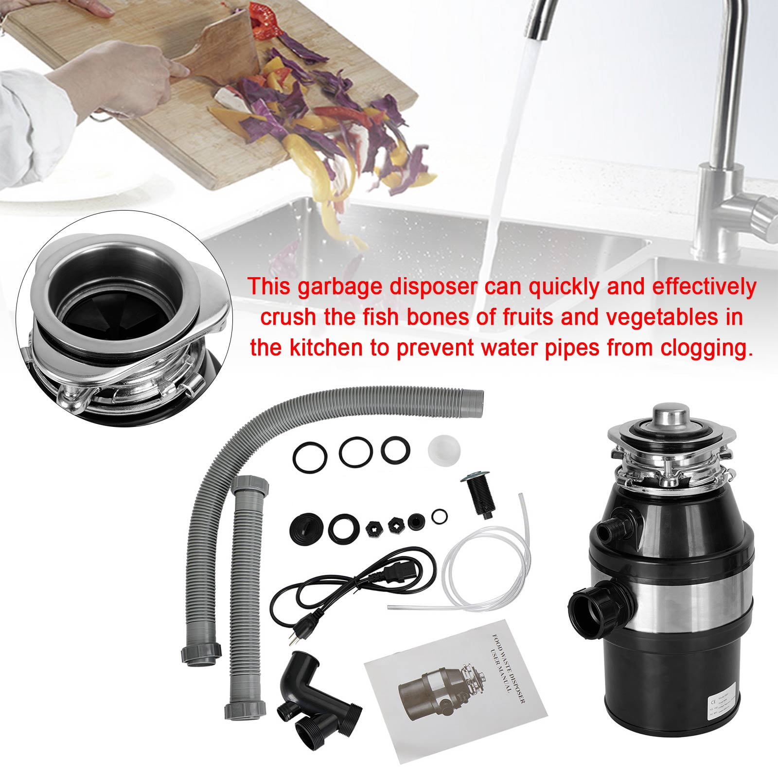 Motor Genic Garbage Disposal 3/4 HP 2800 RPM Under Sink Kitchen Food Waste Disposer w/ Plug