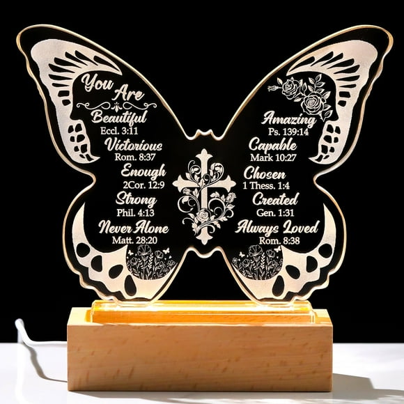 Ornalrist Christian Gifts for Women Inspirational Religious Bible Verses Inspirational Gifts for Her, Catholic Gifts for Mom Friend Sister Christian Crystal Keepsake with Warm LED