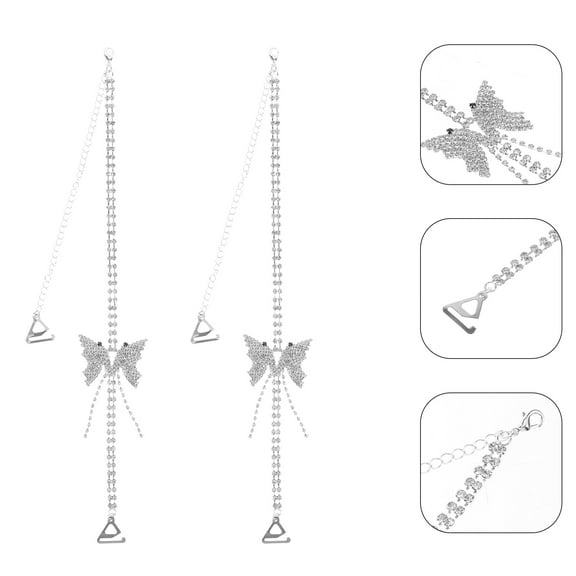 OUNONA  Rhinestone Bra Straps Rhinestones for Decorative Bras Bikini Man Silver