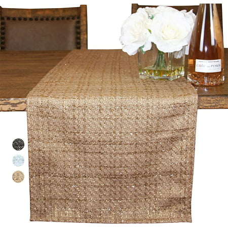 Contempo Lifestyles Tweed Table Runner – Large 14 x 72-inch Fall Runner for Dining Table and Coffee Table – Metallic Finish Tweed – Premium Home Décor Accessory, Rustic Farmhouse Design, Mocha/Gold