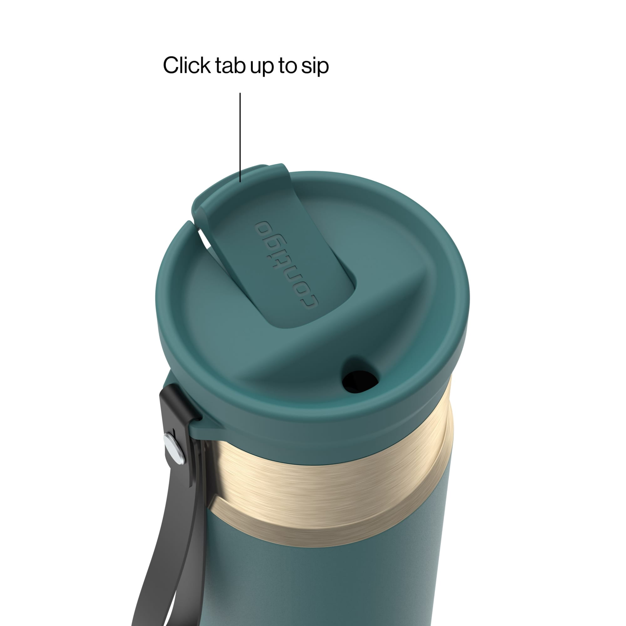 Contigo SnapSeal Leakproof Stainless Steel Reusable Water Bottle with Carrying Strap, Teal/Champagne, 24 oz