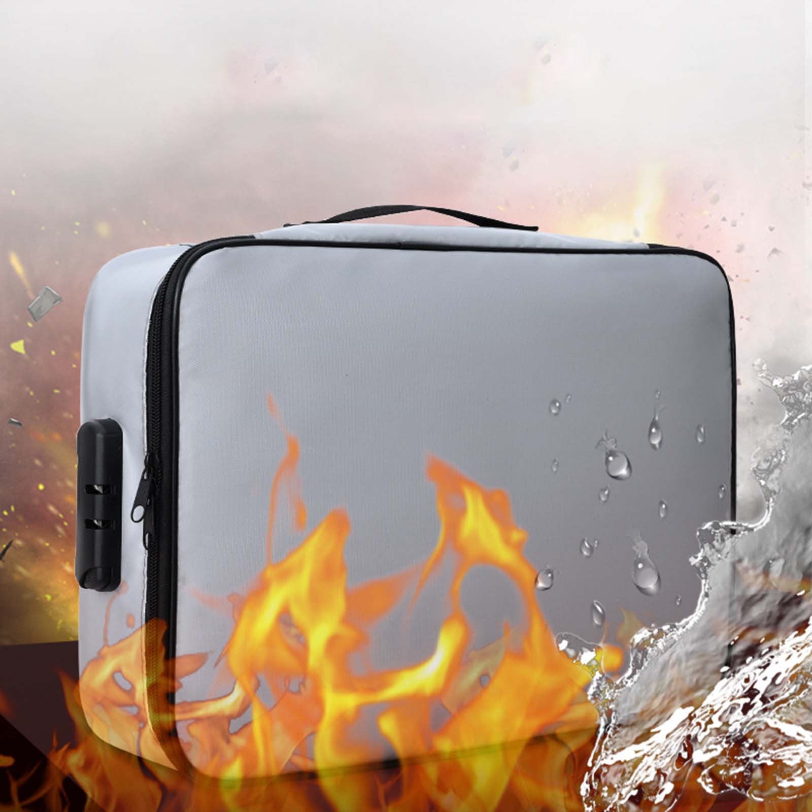 Fireproof Lockable Document Organizer Bag, Waterproof File Storage Box with Multi-Pocket Inserts, Portable Home & Travel Safe Holder for Documents, Passports & Certificates, 14x11x4In
