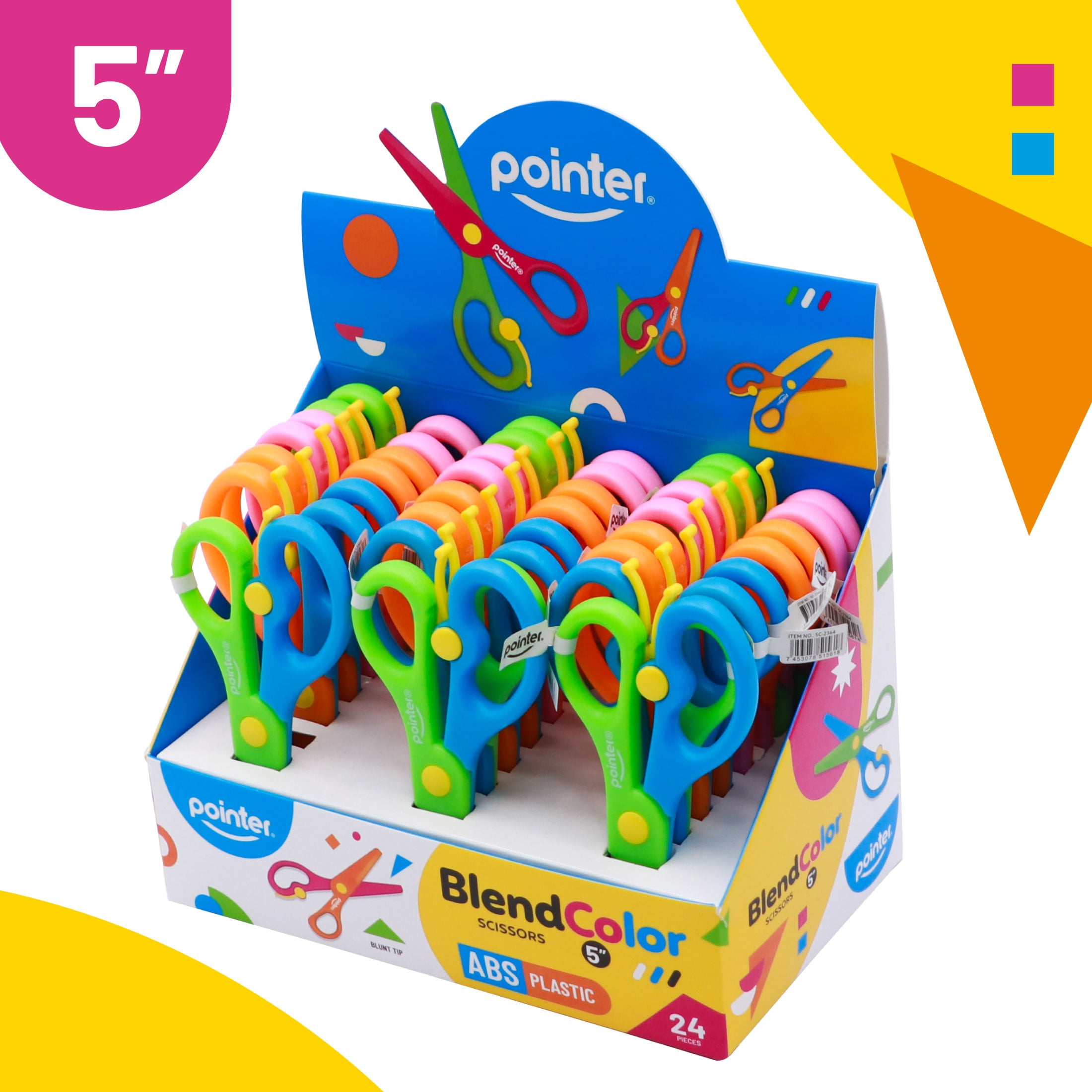 Pointer BlendColor Safety Scissors, 5 inch, Blunt Tip, ABS Plastic, Assorted Colors, 24 Count