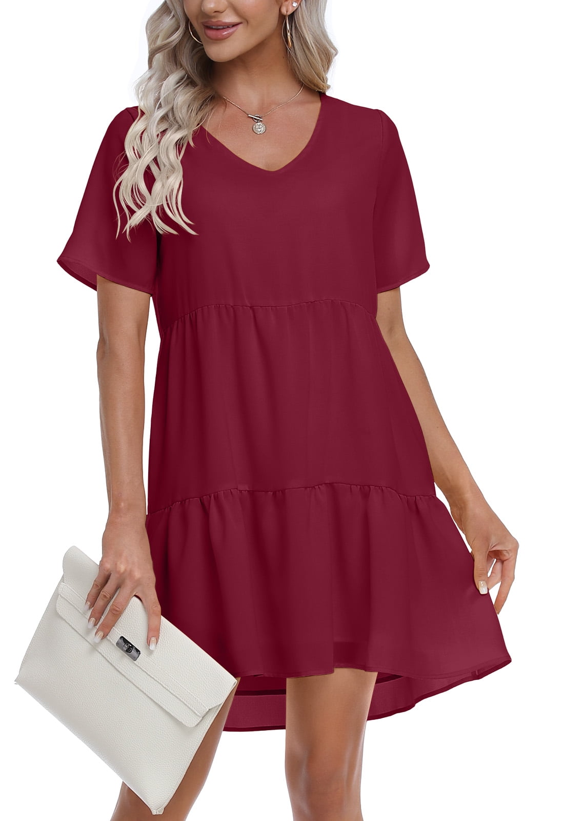 MLANM Women Summer Tunic Dress V Neck Casual Loose Flowy Swing Shift
