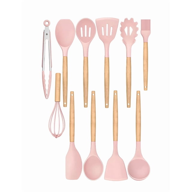 Utensilios Xtellar Silicona De Cocina Espatulas Brochas Teker 12 Set Color Rosa