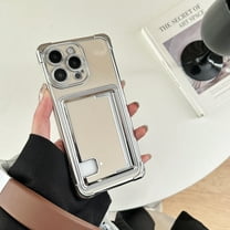 Compatible with iPhone 16 Pro Max Case, Luxury Ultra Slim Credit Card Slot Holder Wallet Plating Clear Soft TPU Shockproof Drop Protective Cover Phone Case for iPhone 16 Pro Max, Beige