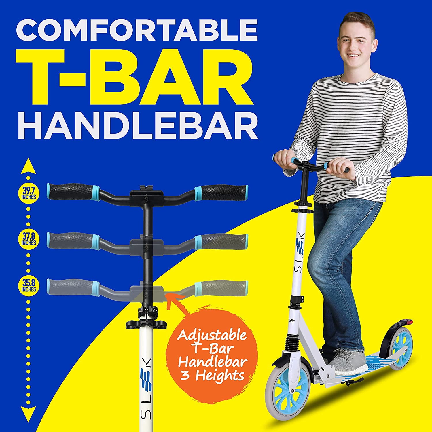 2-Wheel Foldable Riding Scooter for Teens W/Adjustable Height, Alloy Anti-Slip Deck, 9” Wheels
