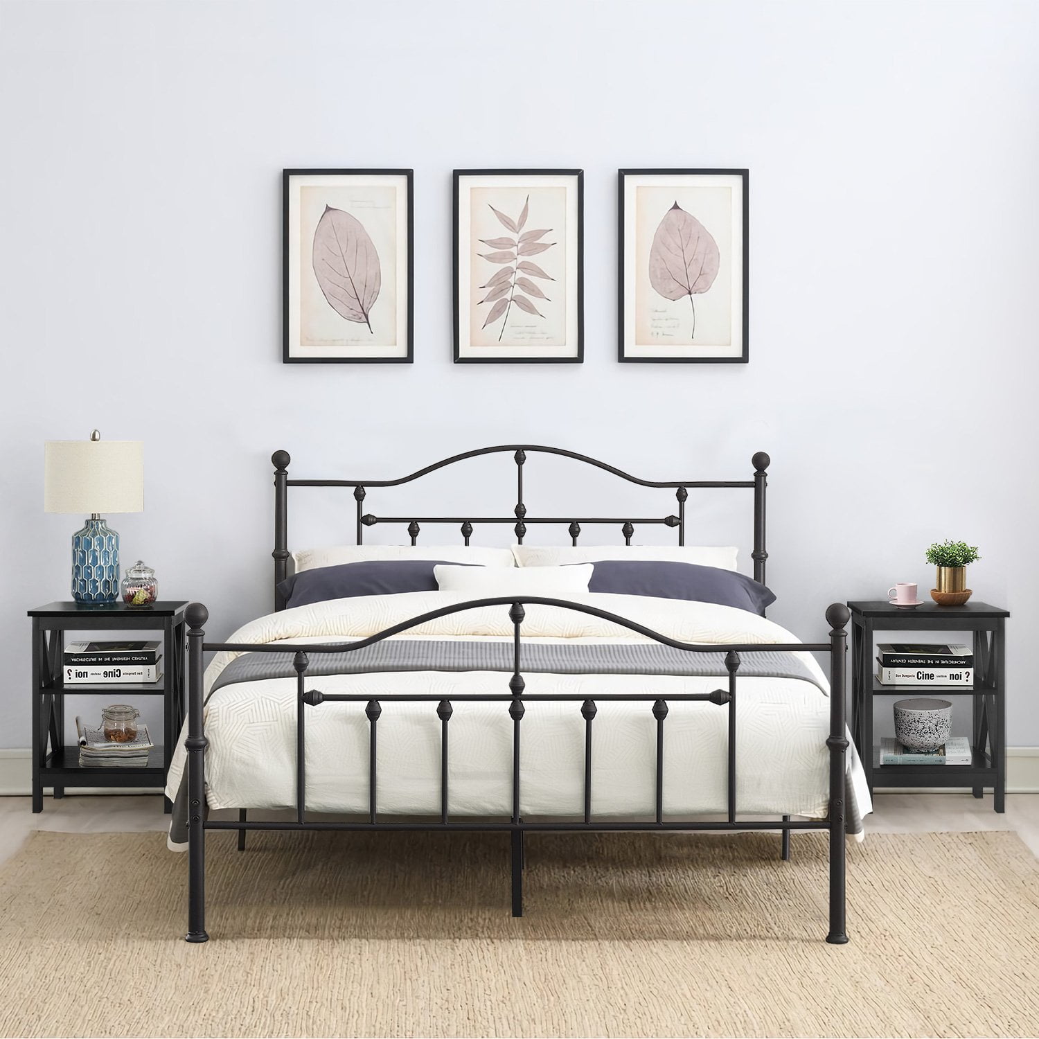 VECELO 3-piece Bedroom Set, Metal Bed Frame and 2 Nightstand - Walmart.com