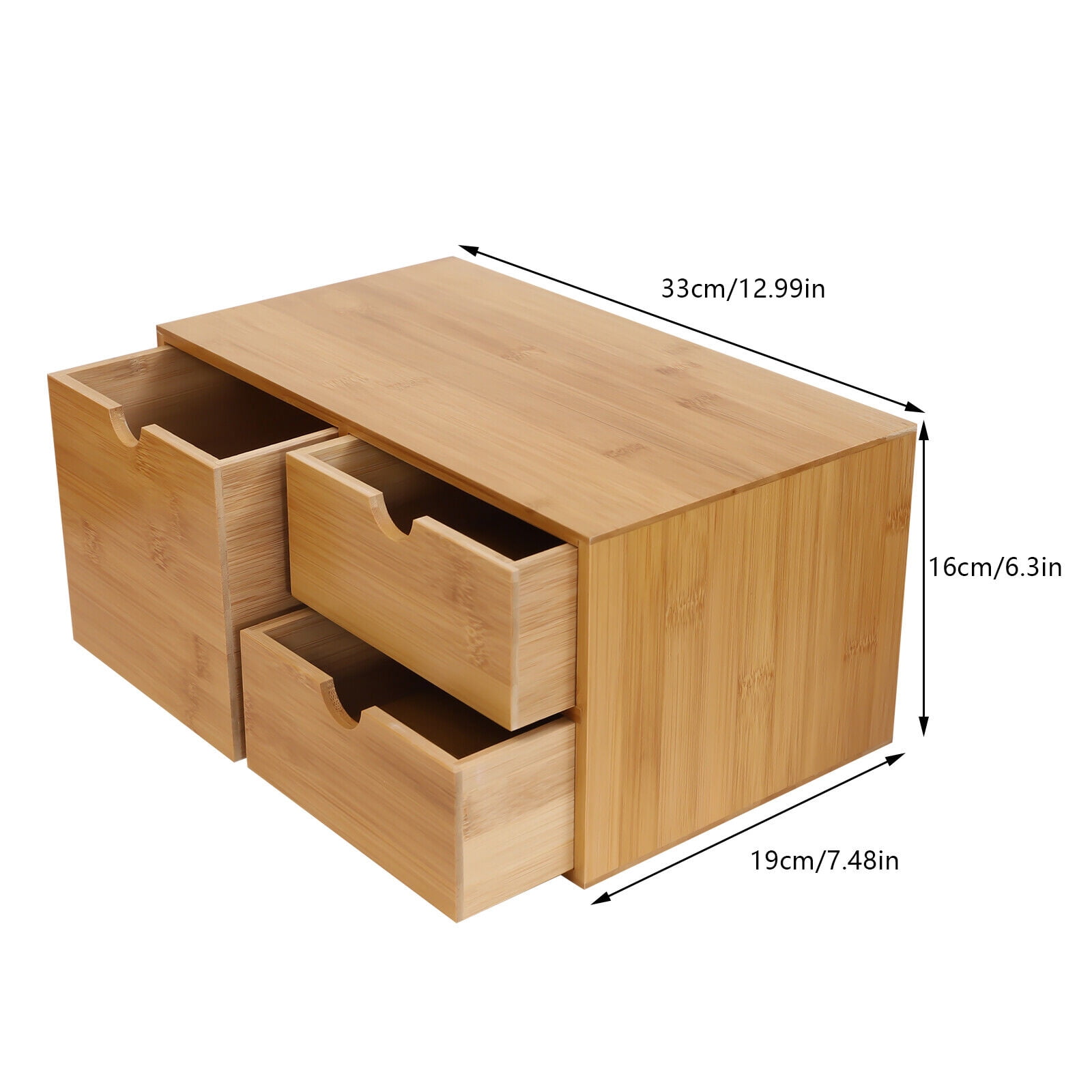 Bamboo Desk Organizer - Mini Bamboo Desk Drawer Tabletop Storage Organization Box for Office Home Toiletries Supplies, No Assembly Required (3 Drawers)