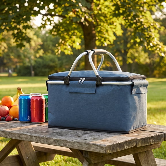 Shihaoyuan Beach Cooler Bag, Foldable Insulated Picnic Tote, Leakproof Soft Sided Cooler for Beach Travel and Grocery Shopping, Blue, 1 Pack