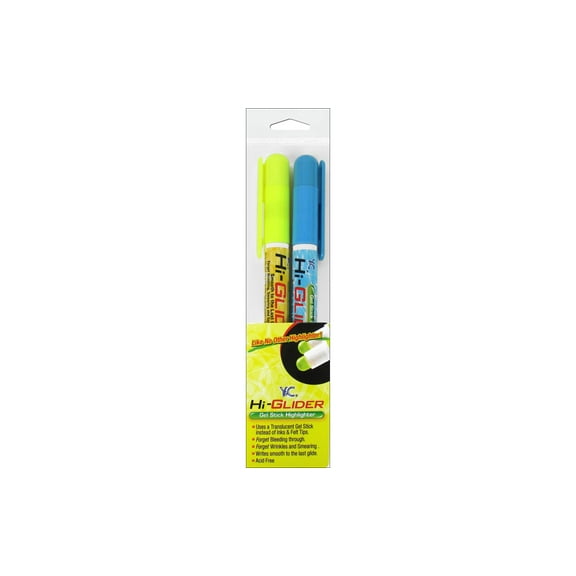 Y&C – Set of 2 Hi-Glider Gel Stick Highllighters, Yellow and Blue