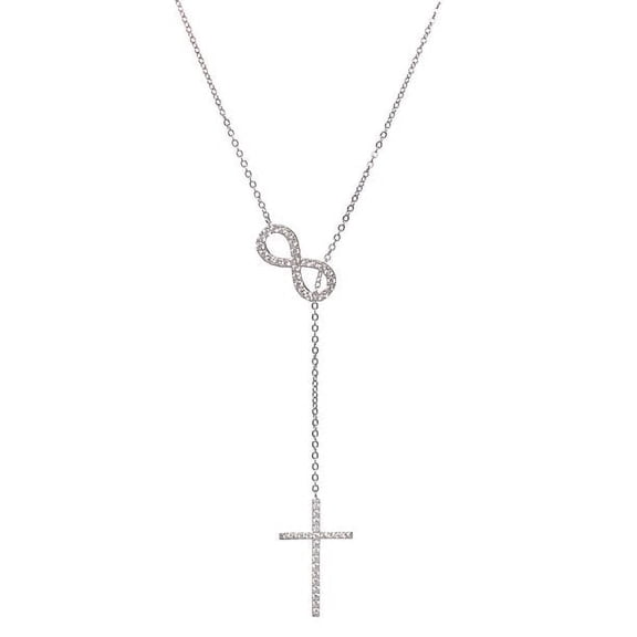 Cate & Chloe Mary Sterling Silver Infinity Cross Lariat Y-Necklace with Simulated Diamonds for Women