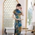 thumbnail image 1 of Falda cheongsam adelgazante de estilo chino joven de manga corta de satén largo de verano y otoño, ropa de mujer de talla grande, 1 of 6