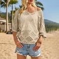 thumbnail image 2 of WHEANG Summer Fashion Crochet Top for Women Solid Color V Neck Beach Cover Up Crochet Long Sleeve Casual Tops Cover Cruise Outfit Breathable Loose Fit Blouse(Color Yellow Size S), 2 of 6