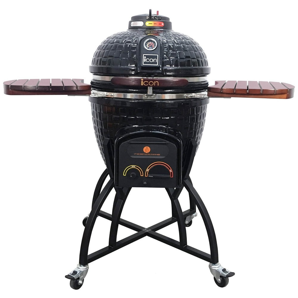 Icon Grills 400 Series 604 Square Inch Charcoal Kamado Grill with Shelves, Black