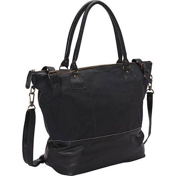 Sharo Two Tone Black Leather and Canvas Tote