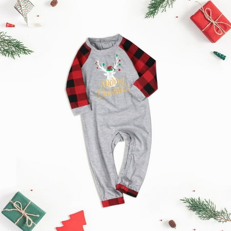 

ERTUTUYI Matching Family Pajamas Sets Christmas Letter And Plaid Printed Long Sleeve Tee And Bottom Loungewear (Baby) Gray 180