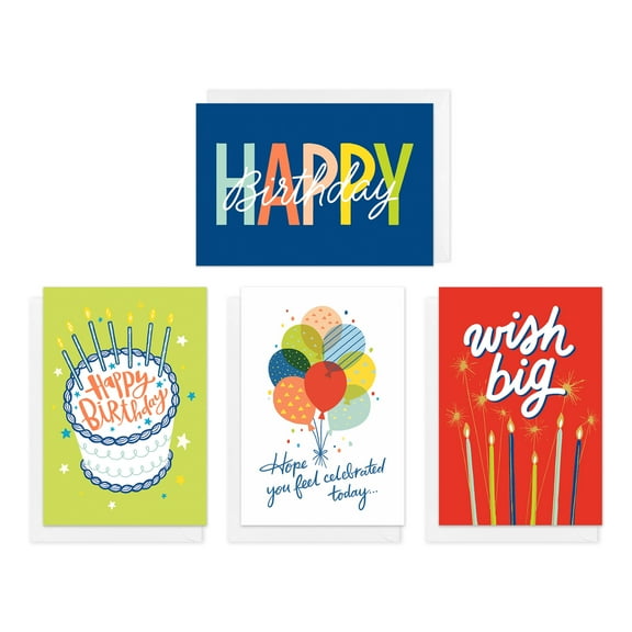 American Greetings Birthday Card Bundle for Anyone, Big Wishes (4-Designs, 12-Count)